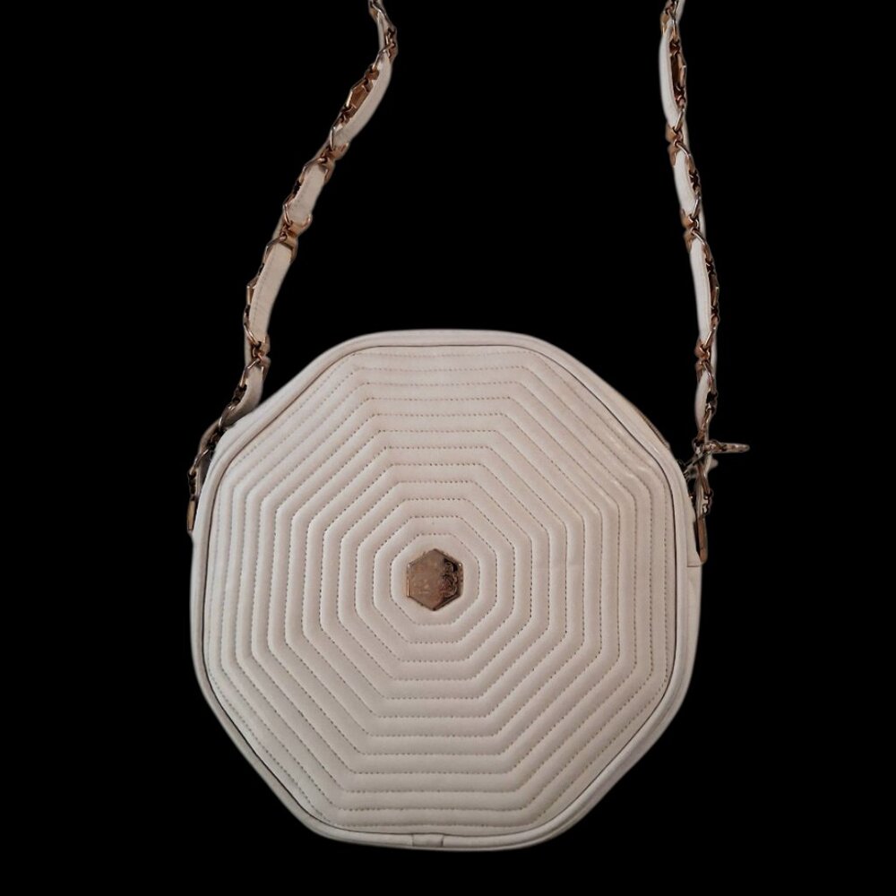 RARE Vintage Revillon French White Octagon Quilted Leather Antique Handbag